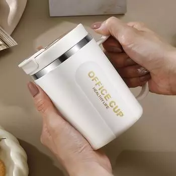 Кружка из нержавеющей стали, стакан с вакуумной ручкой, 500 мл, изолированная большая кофейная чашка со льдом и крышками, соломинка, многоразовая бутылка для воды для дома, офиса на открытом воздухе 500ML кофейный