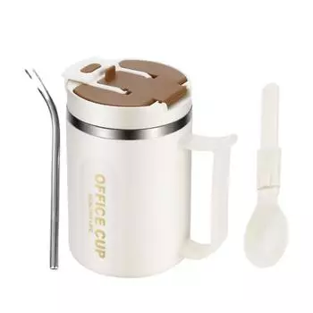 Кружка из нержавеющей стали, стакан с вакуумной ручкой, 500 мл, изолированная большая кофейная чашка со льдом и крышками, соломинка, многоразовая бутылка для воды для дома, офиса на открытом воздухе 500ML красный