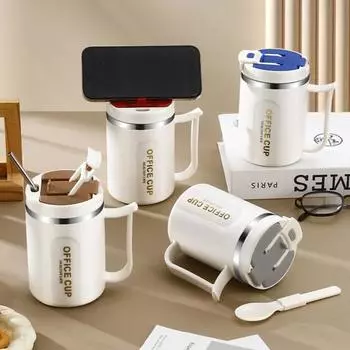 Кружка из нержавеющей стали, стакан с вакуумной ручкой, 500 мл, изолированная большая кофейная чашка со льдом и крышками, соломинка, многоразовая бутылка для воды для дома, офиса на открытом воздухе 500ML красный