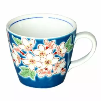 Кружка из печи Kutani Ware Seikou с изображением цветущей вишни и цветов четырех сезонов SK-157 синий