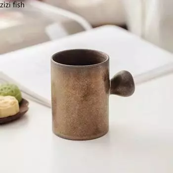 Кружка из ржавой глазурованной керамики с круглой ручкой, креативная кружка для кофе, чашка для чая, чашка для напитков, молочные чашки большой емкости, бытовая ретро-кружка для воды 310ml