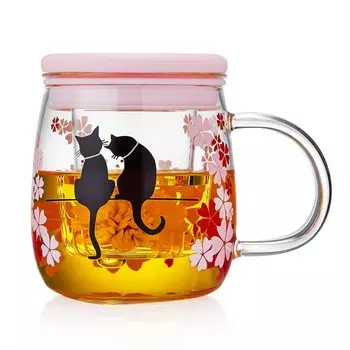 Кружка из термостойкого стекла Pokaro Tea с прозрачным чаем в виде цветущей черной вишни, которая меняет цвет с весенними цветами японской вишни