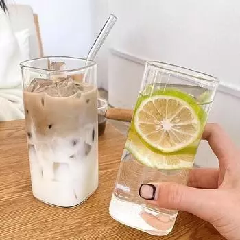 Кружка из термостойкого стекла с соломинкой и крышкой, прозрачная кофейная кружка, кружка для чая с молоком, офисные чашки, бытовая техника для питья 301-400ml