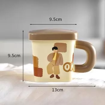 Кружка керамическая квадратная стильная, высокая ценность, с крышкой, пыленепроницаемая, офисная, для пары, чашка для питья воды для дома 380ml