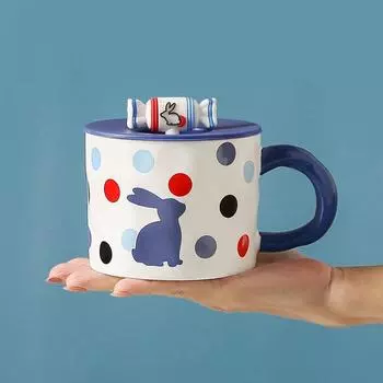 Кружка креативная ириска с крышкой, высококачественная керамическая чашка большой емкости, чашка для воды для девочек, чашка для завтрака для пары 430ml