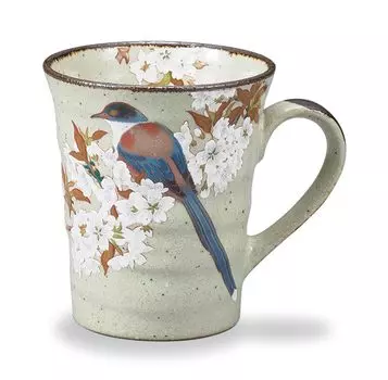 Кружка Kutani Ware Iwataya с изображением цветущей горной вишни и птиц AP7-0805