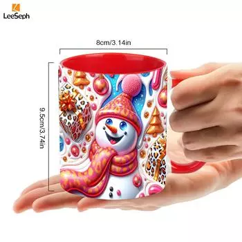 Кружка Leeseph Christmas Snowman, керамическая кофейная чашка с праздничным дизайном и красочным рисунком снеговика, идеально подходит для подарка на праздник или декора 350ml