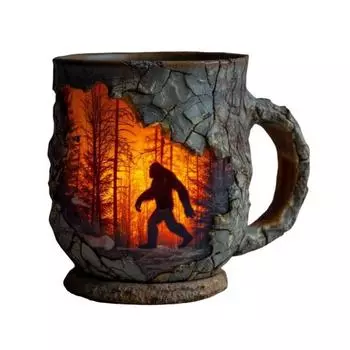 Кружка «Лесные пожары Сасквотча» Уникальная кофейная чашка 3D-текстура коры Контейнер для горячих и холодных напитков для любителей кофе и любителей приключений 1pc