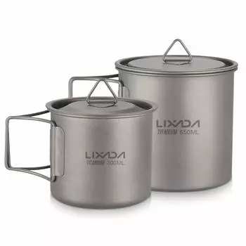 Кружка Lixada из титана, титановая чашка, титановая одинарная кружка, набор посуды для пикника, кружка для воды со складной ручкой, кружка для кемпинга 300 мл+650 мл серебряный