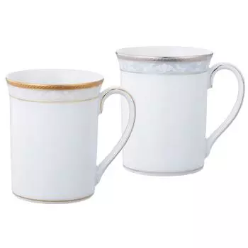 Кружка Noritake 310cc Hampshire Gold Platinum 2 шт. Тонкий фарфор (Парный набор) и золото/серебро P91332/4335-6