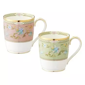 Кружка Noritake цветная пара 285cc Yoshino 2 шт. костяной фарфор (сменный набор) Зеленый/Розовый P59880/9983-57