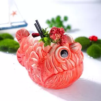 Кружка Red Piranha TIKI, 710 мл, стеклянная керамика для коктейля, американская Гавайская посуда для бара, чашка для напитков, чашка для смешанного вина, стакан для напитков с зомби, смузи 1 Pcs Tiki Mug 710ml