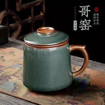 Кружка Ru Kiln для офиса, чашка для воды, разделение и фильтрация чая, персональная чашка для чая, подарочный чайник для конференции, керамическая чашка green зелёный