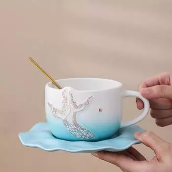 Кружка Русалки, Кружка-Ракушка, Керамическая Кружка Сувенир, Подарок для Кофейни с Принтом 380ml