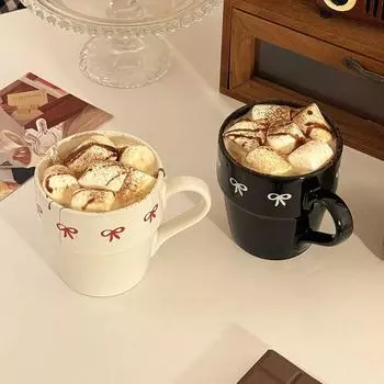 Кружка с бантом, креативная керамическая чашка для воды, чашка для завтрака, молока, офисная чашка для дневного чая, латте, кофе, питьевая утварь белый