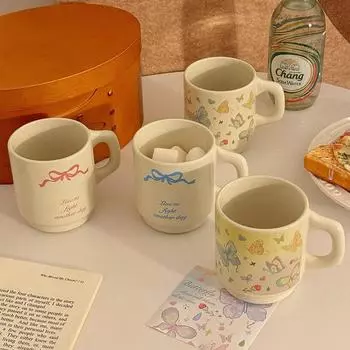 Кружка с бантом, креативная керамическая чашка для воды, чашка для завтрака, молока, офисная чашка для дневного чая, латте, кофе, питьевая утварь синий