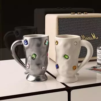 Кружка с драгоценными камнями INS, кофейная чашка High Sense, роскошная керамическая чашка для пары, креативный подарок. 301-400ml