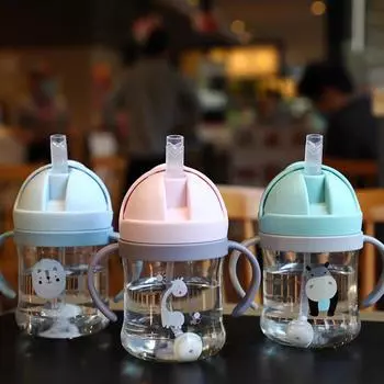 Кружка с двойной ручкой и соломинкой Детская бутылка для воды Аксессуары для фотосъемки Детский сад Герметичные питьевые чашки зелёный