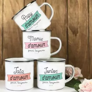 Кружка с французским принтом, эмалированная, креативные кофейные чашки, напитки, вода, молоко, кружка, эмалированная, домашняя посуда, подарок для бабушки, дедушки, тети, дяди 360ml