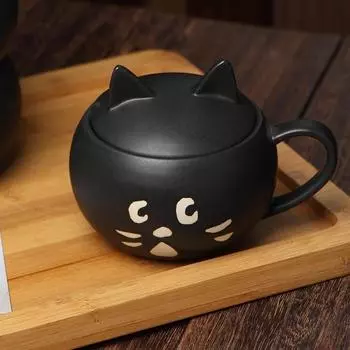 Кружка с изображением кота-сюрприза, черная, керамическая, для дома, для пар, чашка для кофе и молока, японский креативный подарок на день рождения 260ml чёрный