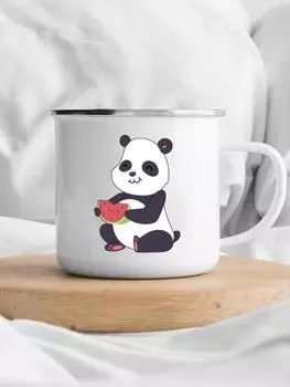 Кружка с изображением медведя панды, идеи подарков для девушки, милая кофейная кружка, подарки с изображением панды, декор для кемпера, кружка с эмалью для кемпинга, подарки на день рождения другу 360ml