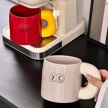 Кружка с контрастным рисунком, цветная глазурь, утолщенная керамическая ручка, бытовая посуда, высококачественная эстетическая кофейная чашка 450ml