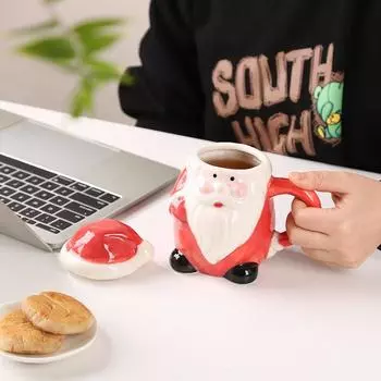 Кружка с крышкой в виде американского Санта-Клауса, мультяшная, для офиса, пара, чашка для воды, рождественский подарок, кофейная чашка, керамическая посуда для питья 400ML