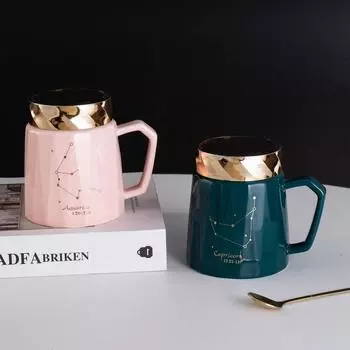 Кружка с крышкой в виде созвездия, керамическая чашка для студенток, симпатичные чашки для молока и кофе, бытовая кружка для воды большой емкости, посуда для питья 301-400ml