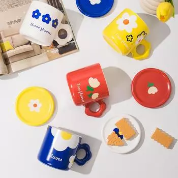 Кружка с милым цветком для девочки, керамический стакан для воды, домашний завтрак, чашка для молока, украшение для гостиной, обеденного стола, кухонная утварь, кружка 300ML