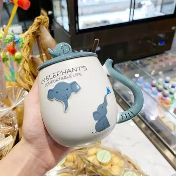Кружка с мультяшным слоном, милая индивидуальная керамическая чашка, кофейная чашка, чашка для молока, чашка для воды, набор для питья