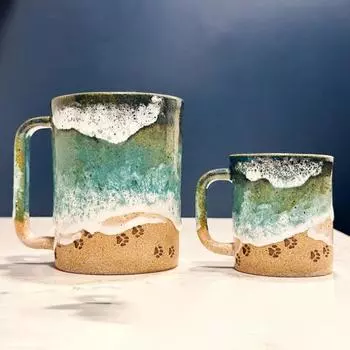 Кружка с принтом лапы и береговой линией океана, керамическая кофейная чашка, кружка для чая ручной работы с рисунком волн, 11 унций/15 унций, море S A