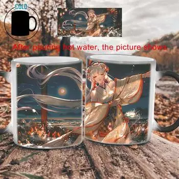 Кружка с японским мультяшным рисунком, меняющая цвет фарфоровая кофейная чашка BSKT-056, оригинальные кружки, забавные кофейные чашки, стаканы для сублимации, посуда для напитков 350ml