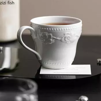 Кружка с рельефным узором в виде цветка клубники, керамическая кружка для кофе, кружка для напитков, бытовая креативная кружка для молока, чашка для чая, чашка для воды 380ML
