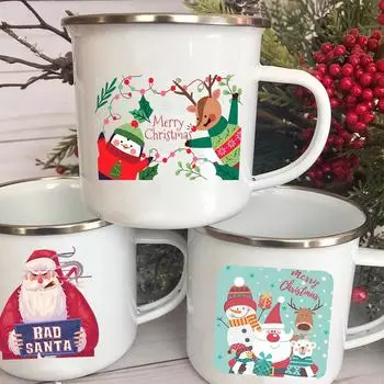 Кружка с рисунком плохого Санты и оленя, пингвина, ручка для вина, чашка для горячего шоколада, какао, эмалированная кофейная чашка, украшение для банкетного стола, новогодний подарок