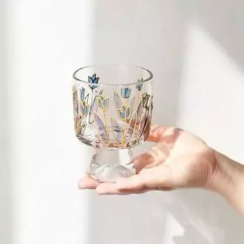 Кружка с ручкой из хрустального стекла, объемная расписная красно-белая кружка для вина, креативный кофейный бокал в виде тюльпана в виде снежной горы 201-300ml прозрачный