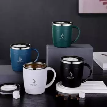 Кружка-стакан из нержавеющей стали 304 с крышкой, термоизоляционная кофейная чашка с ручкой, термостойкая кружка для воды объемом 500 мл, посуда для напитков 500ml