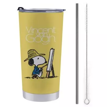 Кружка-стакан Snoopy, кофейная чашка, чашка для магазинов, холодная изоляция, бутылка для воды, для питья, нержавеющая сталь, с крышкой, портативная соломинка, персонаж
