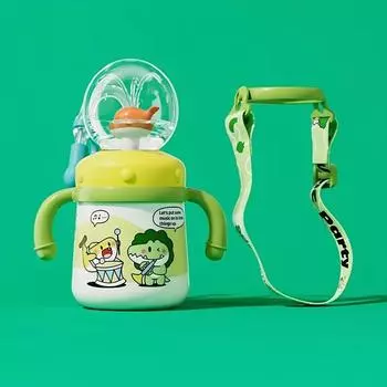 Кружка-тамблер из нержавеющей стали с ручкой, чашка для питья с китом-брызгалкой, термоизолированные дорожные тамблеры, детская утяжеленная чашка-непроливайка, милая бутылка для воды One Size зелёный