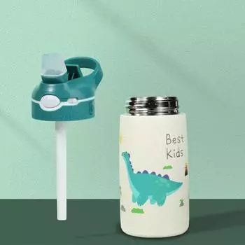 Кружка-термос из нержавеющей стали, чашка для ребенка, прыгающая крышка, бутылка с водой в виде динозавра зелёный