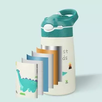 Кружка-термос из нержавеющей стали, чашка для ребенка, прыгающая крышка, бутылка с водой в виде динозавра зелёный