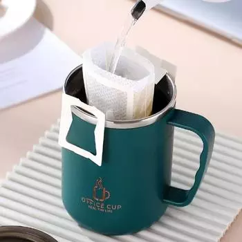 Кружка-термос на 500 мл, кофейная чашка из нержавеющей стали 304 с ручкой, герметичная вакуумная колба, изолированная чашка, портативная термобутылка для воды 500ml зелёный