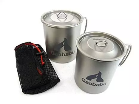 Кружка титановая Gaobabu 300 мл, 400 мл, набор с крышкой и сеткой (с сумкой) серебряный