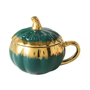 Кружка Тыква 300 мл с крышкой Осенняя кофейная кружка Кружки на День Благодарения Керамическая кофейная кружка Тыква Милая кружка для чая/кофе 300ML зелёный