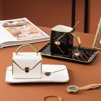 Кружка в форме мешка, керамическая кофейная чашка и блюдце, 1 комплект, послеобеденный чай, десертная керамическая тарелка, чашка, роскошный креативный подарок, подарки учителю белый