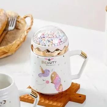 Кружка в виде единорога, креативная керамическая чашка для кофе, чая, молока, завтрака, чашка с крышкой 13.5OZ-16.9OZ