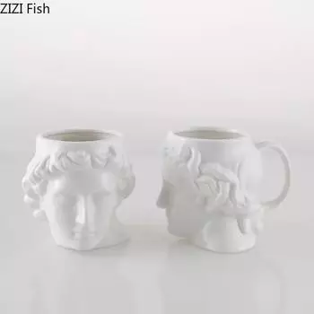 Кружка в виде головы Аполлона, керамическая кофейная чашка, креативная кружка в форме персонажа, офисная кружка для воды, современный стиль, домашняя кружка для завтрака и молока 501-600ml