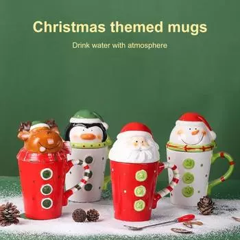 Кружка в виде рождественской елки с крышкой, большая емкость, керамическая кофейная чашка для горячего и холодного напитка A