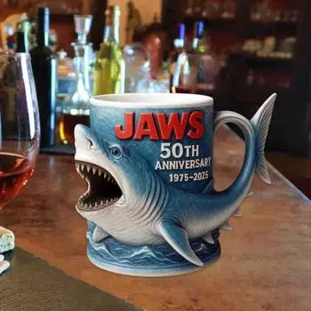 Кружка Yousheng 3D Shark Mug Jaws 50th Anniversary Collectible Mugs 300ml Realistic Coffee Cup Collectible Shark Mug Gift for Fans 300ML E