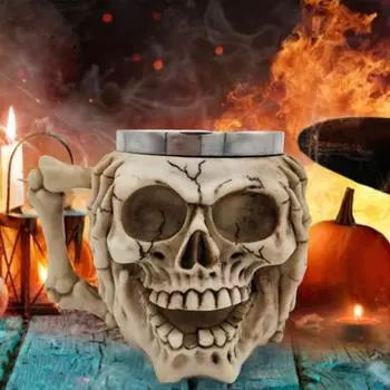 Кружка Yousheng из нержавеющей стали, пивная кружка на Хэллоуин, 3D-кружка из смолы с рисунком черепа и костей, кофейная кружка, подарок на Хэллоуин G