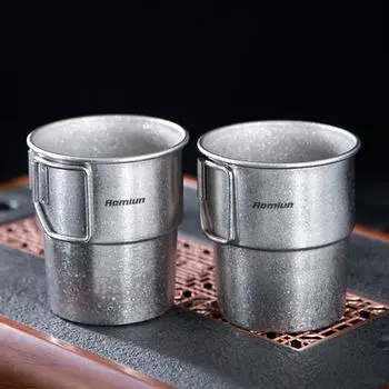 Кружки для кемпинга из титана, штабелируемые, 300 мл, складная ручка, кружки для кофе на открытом воздухе, многоразовые sandblasting Without cover
